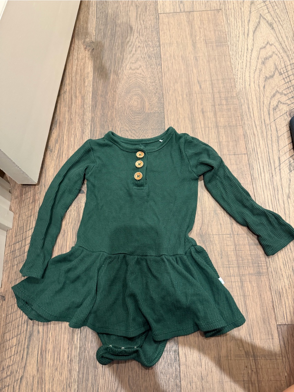 Posh Peanut Deep Green Waffle Knit Toddler Dress